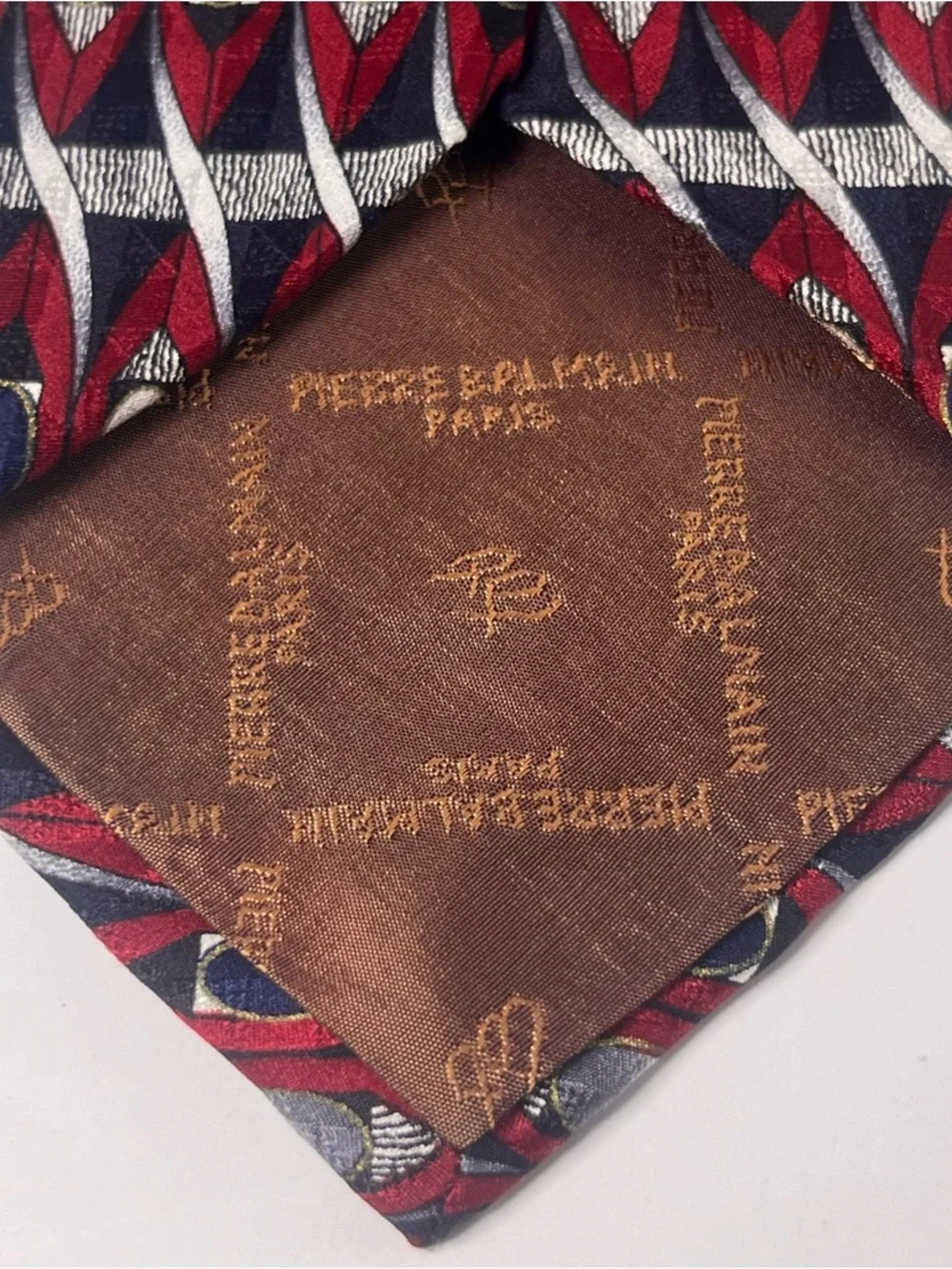 Pierre Balmain‎ Vintage Abtract Geometric Silk Tie Red and Navy Formal Office
